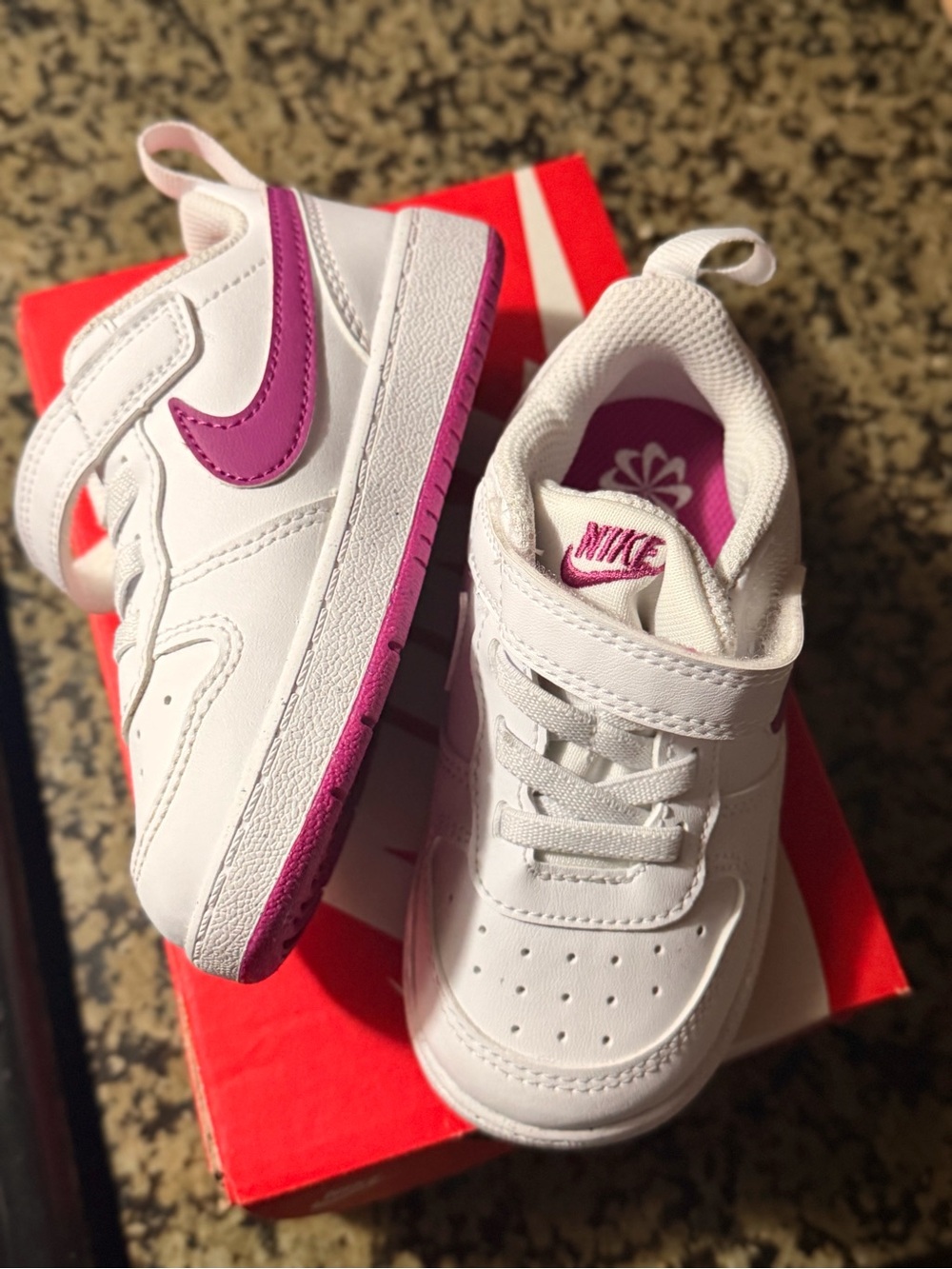 Nike Kids White Sneakers with Pink Swoosh